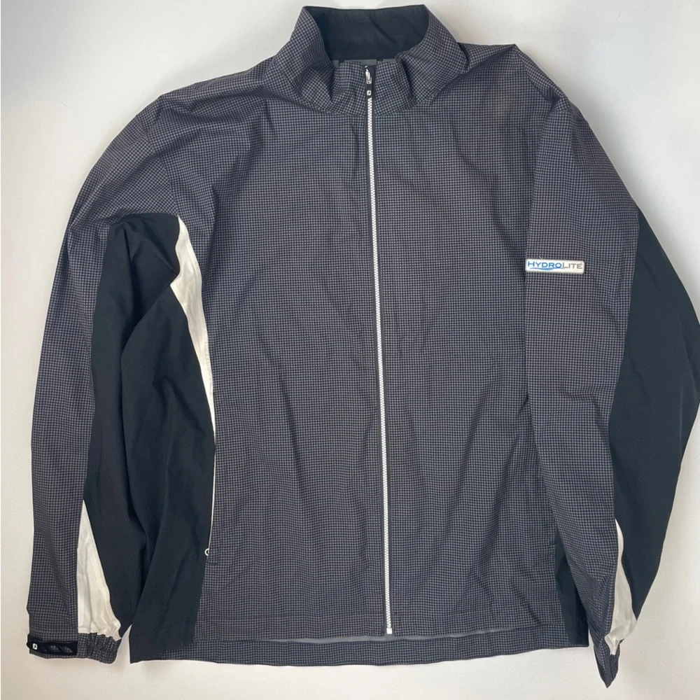 FootJoy Men's HydroLite ZIP Golf Rain Jacket WATERPROOF CHARCOAL HOUNDSTOOTH XL - Picture 2 of 16